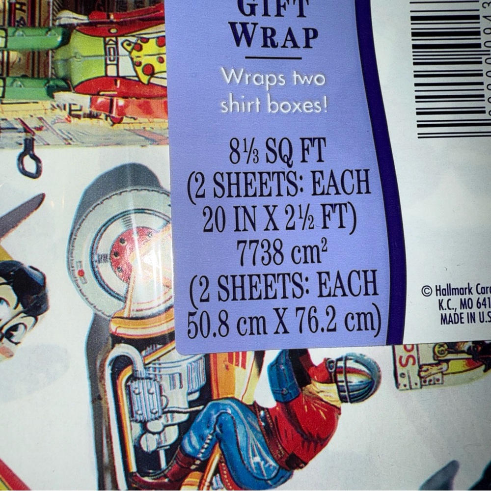 Lot of 9 Hallmark Gift Wrap image of VTG Toys. New Never opened